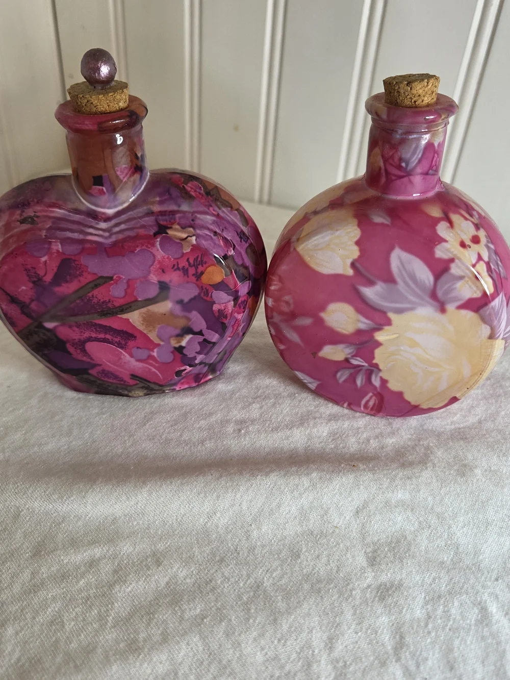 Pink Floral And Heart Glass Accent Bottle with Cork Stopper